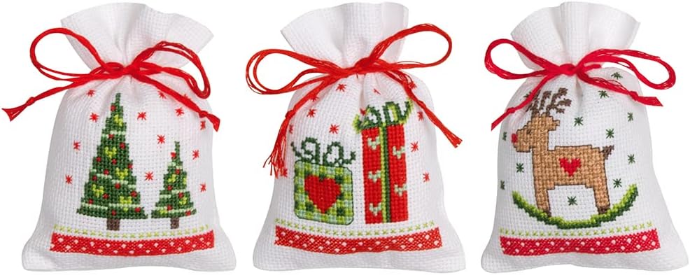 Vervaco Counted Cross Stitch Sachet Bags Kit 3.2"X4.8" 3/Pkg-Christmas Figures (18 Count) -V0188100