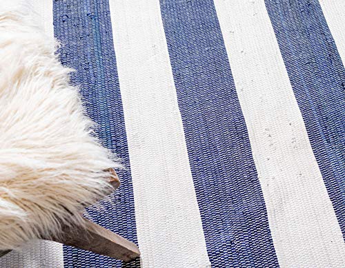 Unique Loom Chindi Rag Collection Area Rug - Striped (2' 7" X 6' 1" Runner, Navy Blue/ Ivory) #TOP4