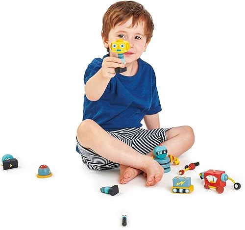 Miniatura 4 de Tender Leaf Toys - Construcción de robots - Juego de construcción de madera de 17 piezas para construir y apilar 3 robots en infinitas variaciones -