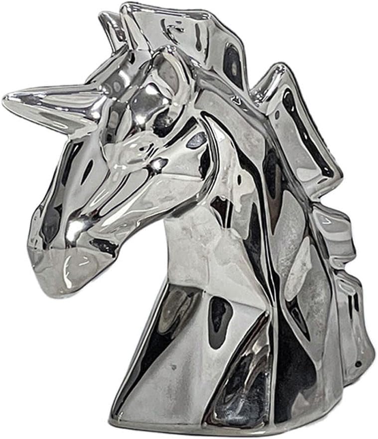 Ceramic Unicorn Sculpture Ornament Unicorn Statue Figure Decor Home Decoration Room Decor for Living Room, Office Desktop, Shelf (Silver)