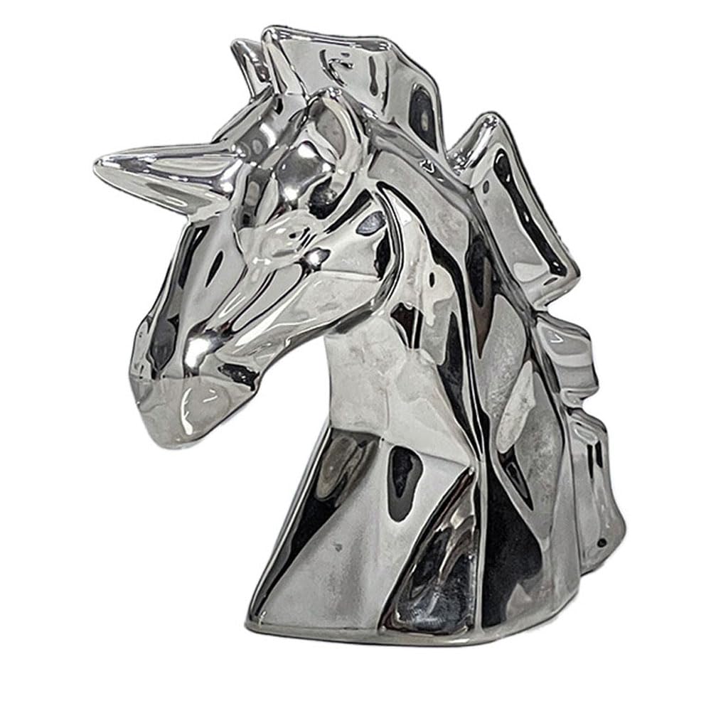 Hosoncovy Ceramic Unicorn Sculpture Ornament Unicorn Statue Figure Decor Home Decoration Room Decor for Living Room, Office Desktop, Shelf (Silver)