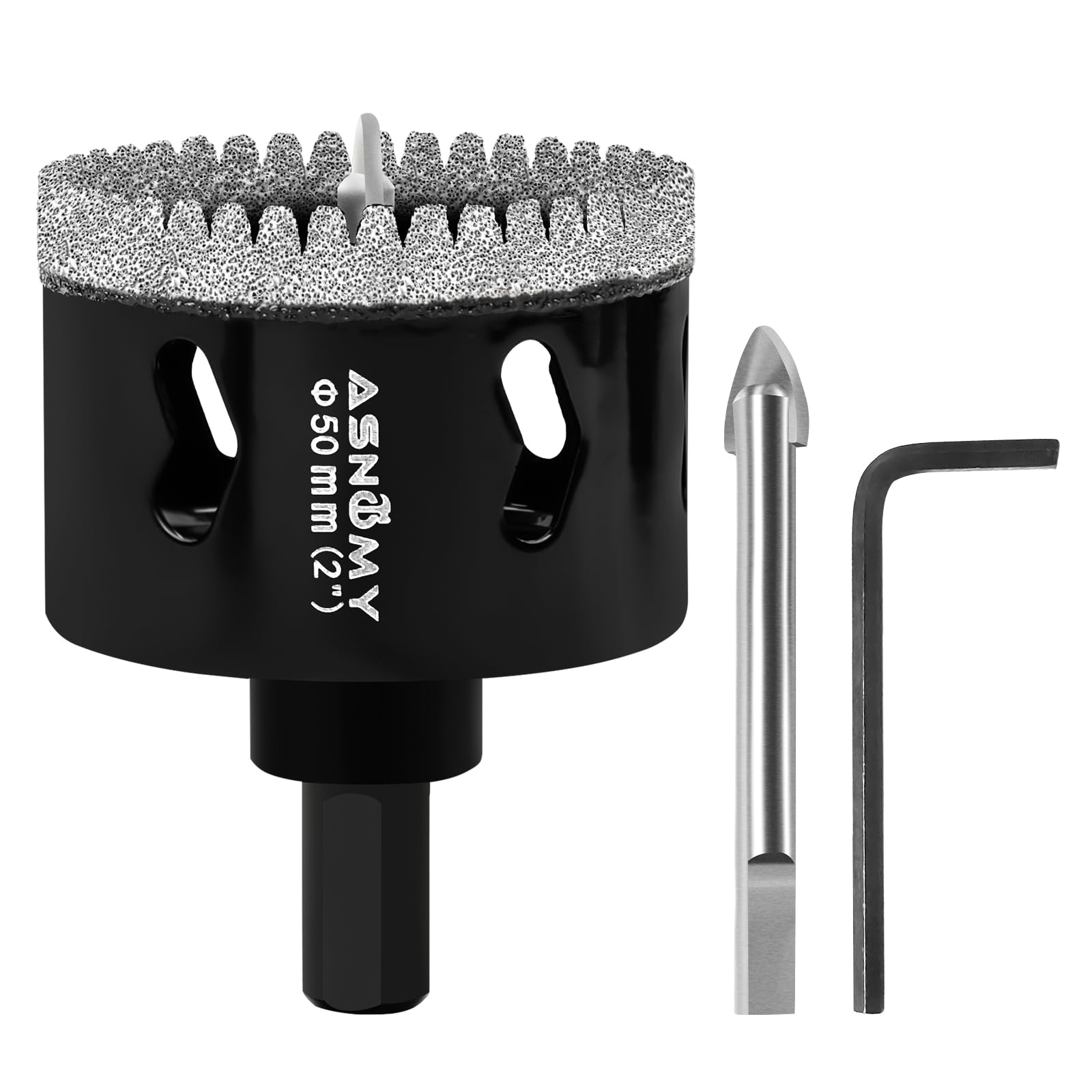 Photo 1 of 2 Inch Diamond Hole Saw with Pilot Drill Bit, 2" Serrated Brazing Tile Hole Saw Diamond Core Drill Bits with Guiding Bit for Ceramic Porcelain Tile Glass Stone Granite Marble