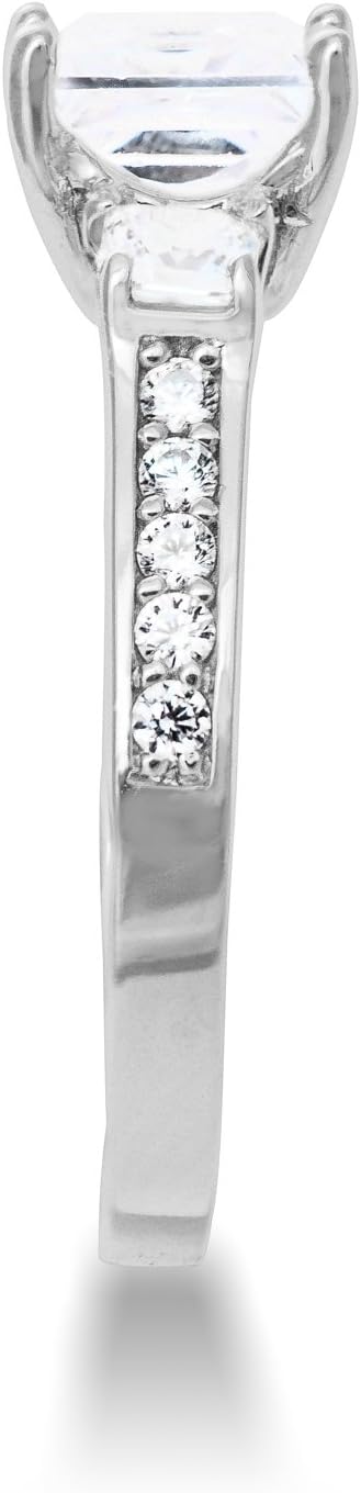 Ioka Solid 925 Sterling Silver 1.5 Ct. CZ Cubic Zirconia 3 Stone Engagement Ring Princess Cut Solitaire with Round Side Stones - Image 3