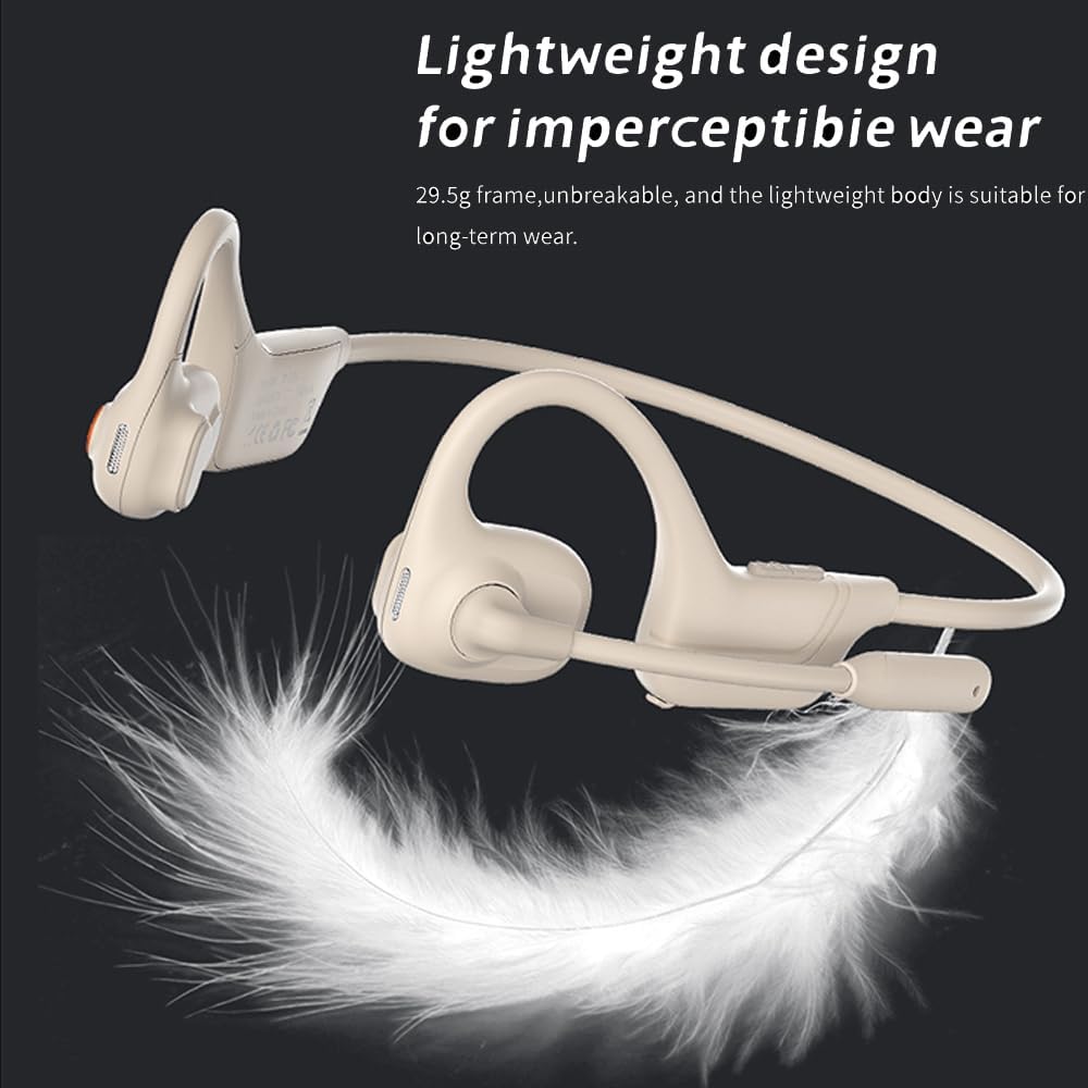 AYI Open Ear Air Conduction Bluetooth Headphone Dual Mic Rotatable Boom Mic Active Noise Cancellation IPX5 Waterproof Bluetooth 5.4 Pain-Free Design for Sports Work Outdoor Activities-DG White
