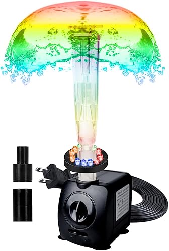 Lewisia Bomba de agua sumergible con cabezal rociador de hongos de cristal, anillo de fuente de 12 LED, cable de 6 pies con certificación UL, ideal