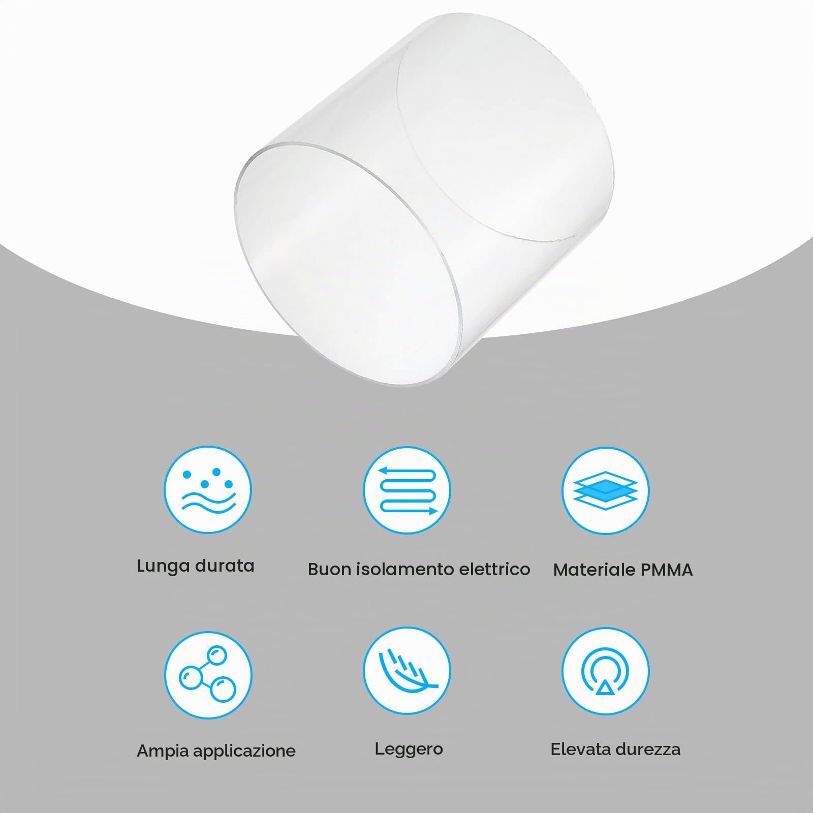 sourcing map Tubo acrilico trasparente, rigido, rotondo, 155 mm, diametro interno: 160 mm, diametro esterno: 15,2 cm, per lampade e lanterne, sistema di raffreddamento ad acqua