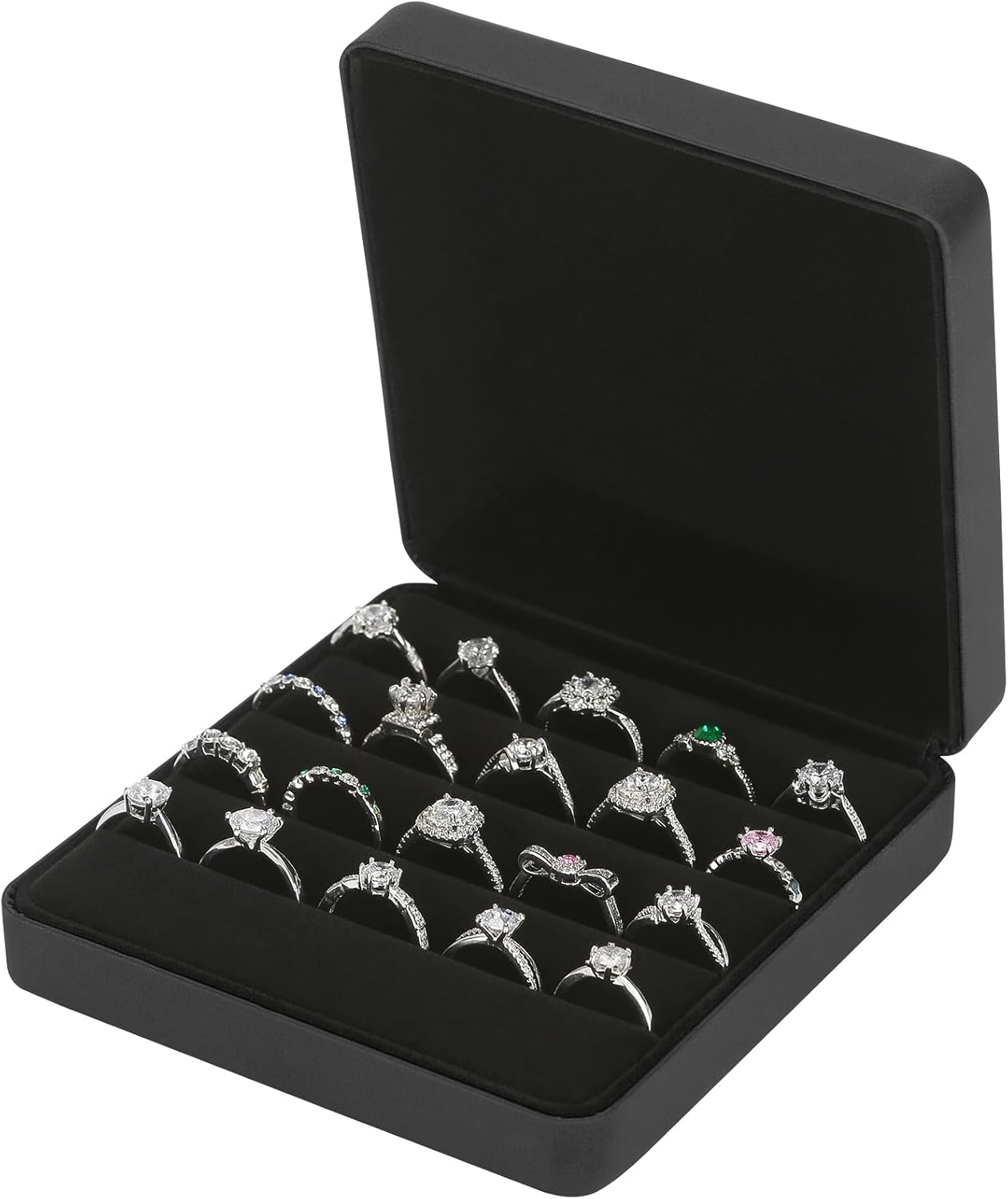 Ring Storage Organizer Box for Multiple Rings, Travel Portable Jewelry Ring Stud Earring Case, Ring Tray Holder Showcase Display Case (Black)