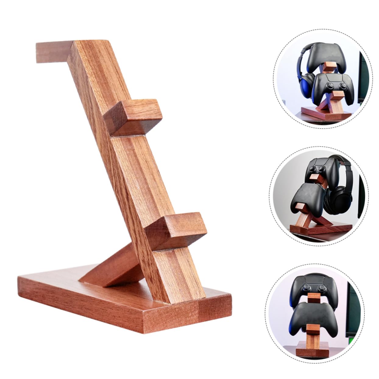 Lurrose Controller Portatile e Cuffie da per Gaming in Supporto Legno di Marrone, Design Semplice Esposizione e Conservazione della Postazione Gioco