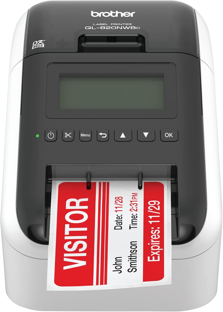 Brother QL-820NWBC Ultra Flexible Label Printer with Multiple Connectivity Options, Black/White, 5.7" x 5" x 9.2"