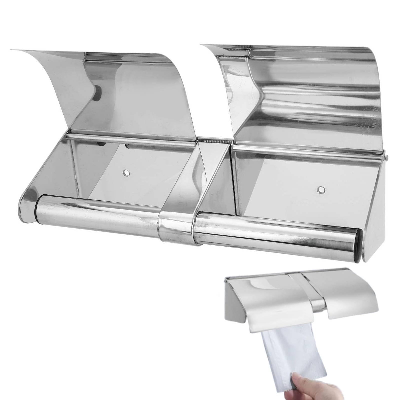 Porte-papier hygiénique double en acier inoxydable idéal pour restaurants