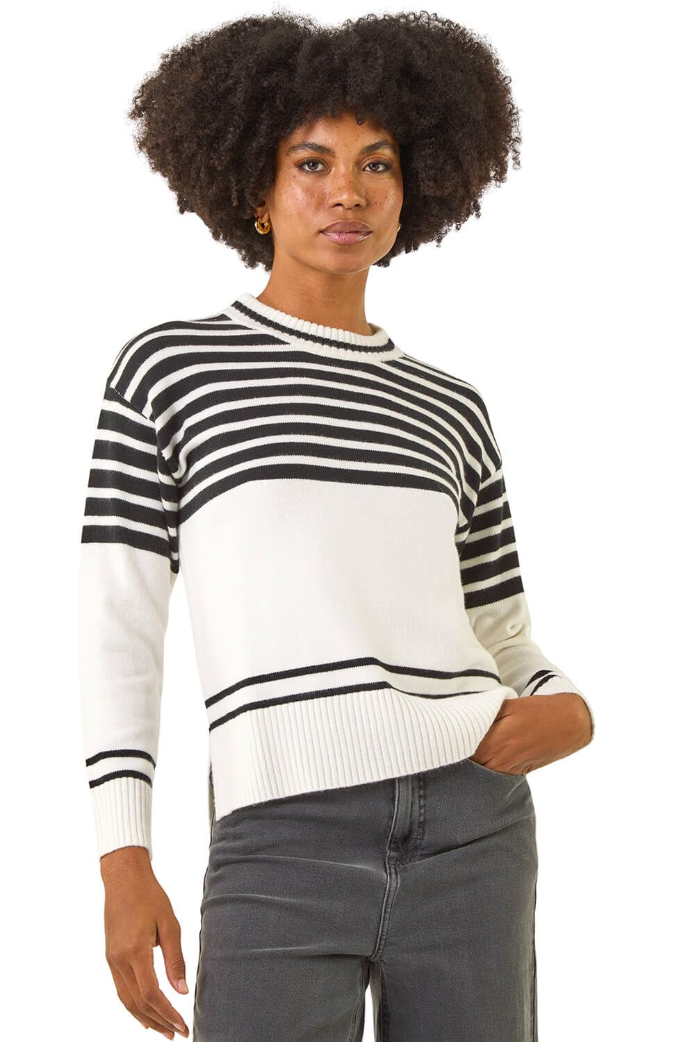 Roman Women's Ivory Soft Stripe Knit Jumper