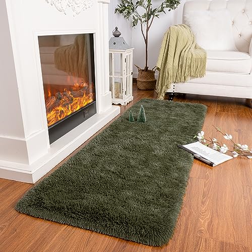 Tapete Tapiz Pasillo 2x6 ft de Pelo Largo Verde Oliva miniatura 6