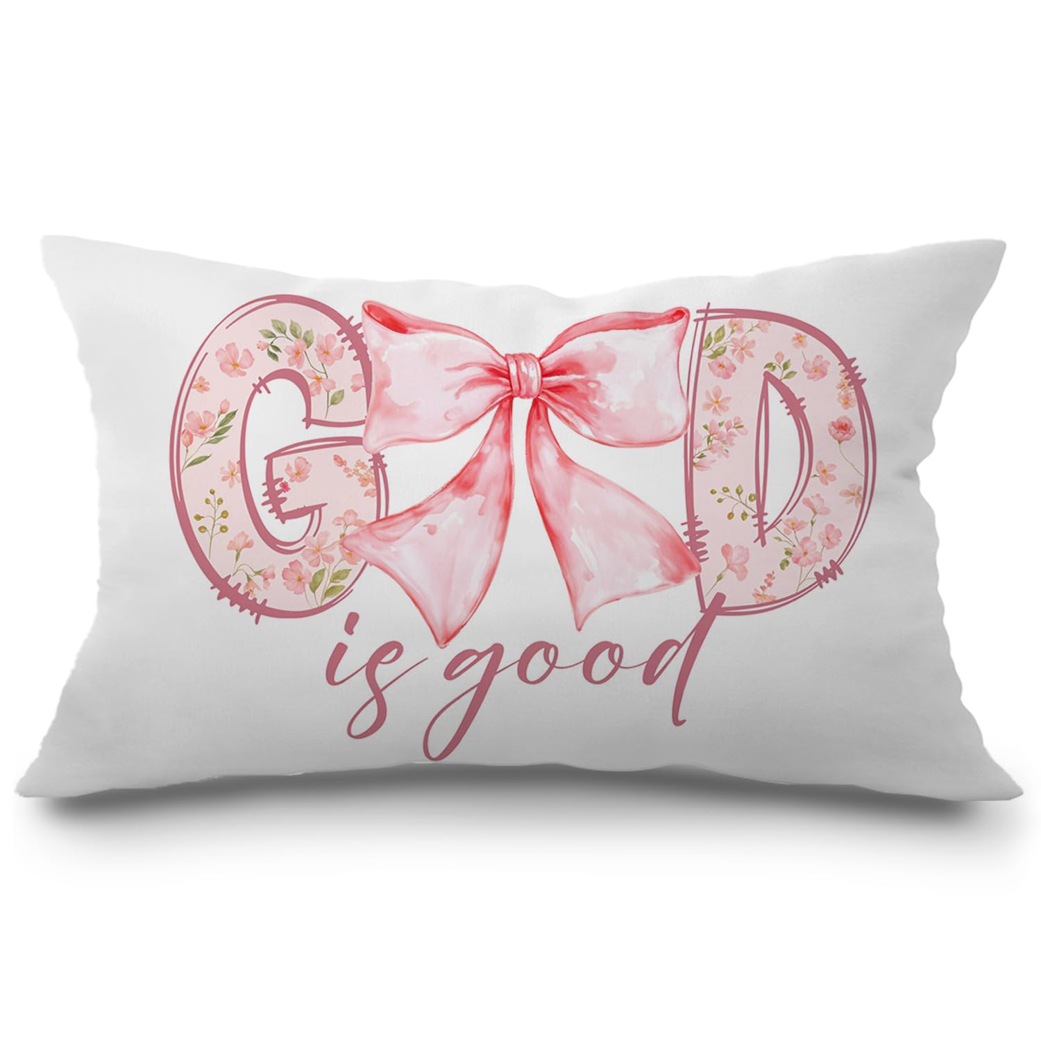 JINYO God is Good Christian Pillow Covers 12x20 inch, Coquette Pink Bow Preppy Christian Bible Verse Pillow Covers for Living Room Bedroom, Christian