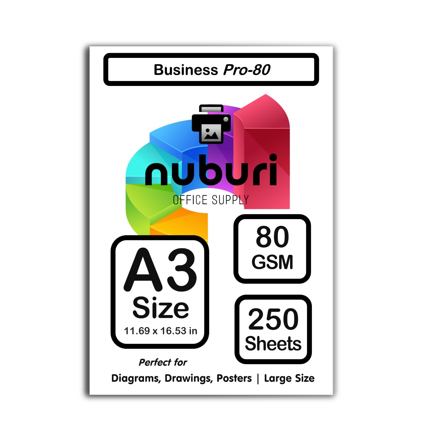 Premium A3 Size Printer Paper - Smooth Bright White Printing Surface - Professional Quality - 11.69 x 16.53 in - 297 x 420 mm (250 Sheets)