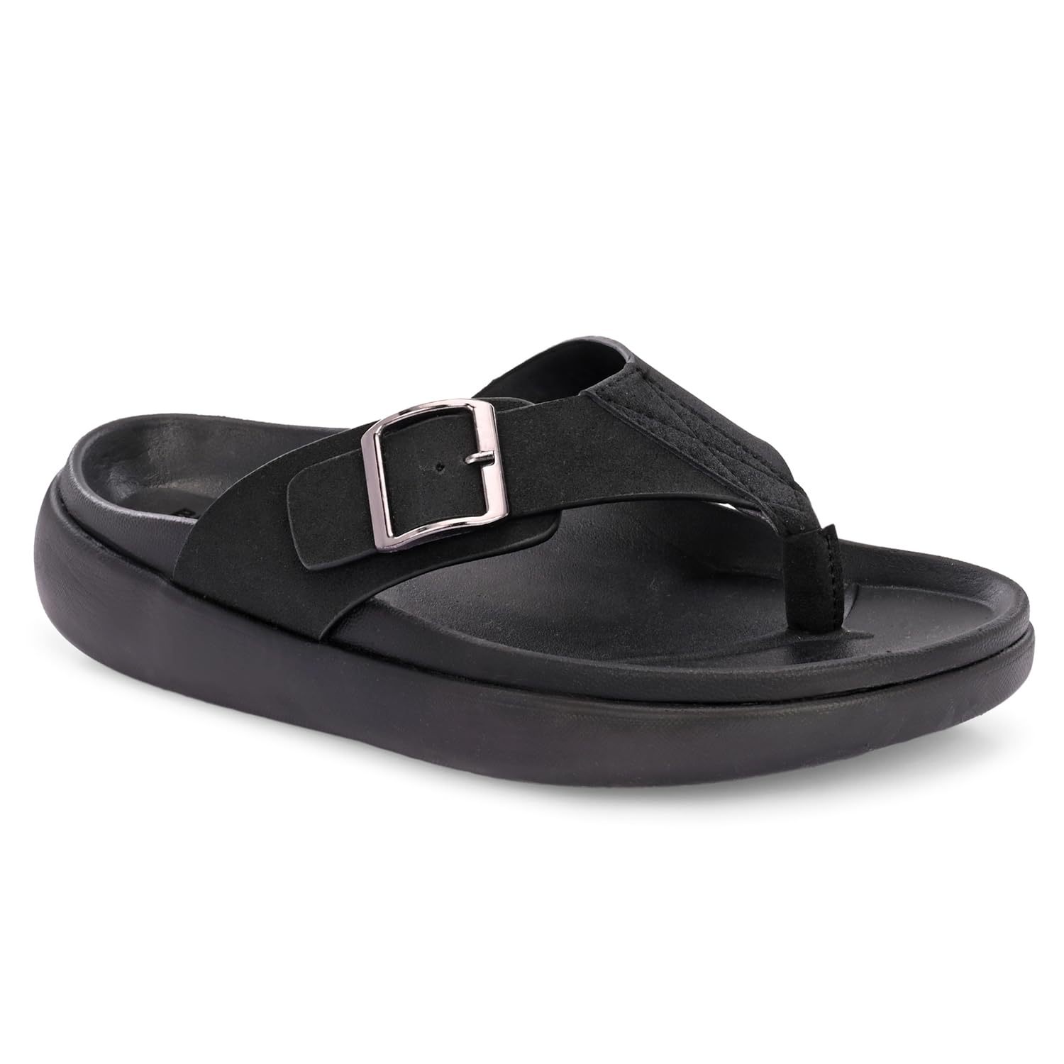 binutop Men's Black Platform Thong Sandal, Suede Vegan Leather, Buckle Strap, Super Soft Comfort Sole-picture-32
