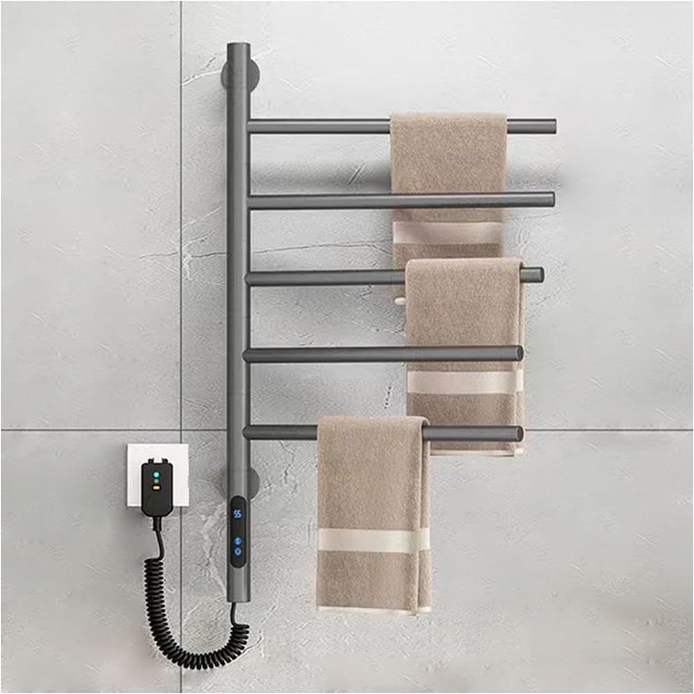DEONG Towel Warmers, 180°Swivel Electric Heated Towel Rack, Wall Mounted Towel Warmer with Built-in Timer, 1h-9h,82W, for Home Bathroom,Hotel, Salons and Spas