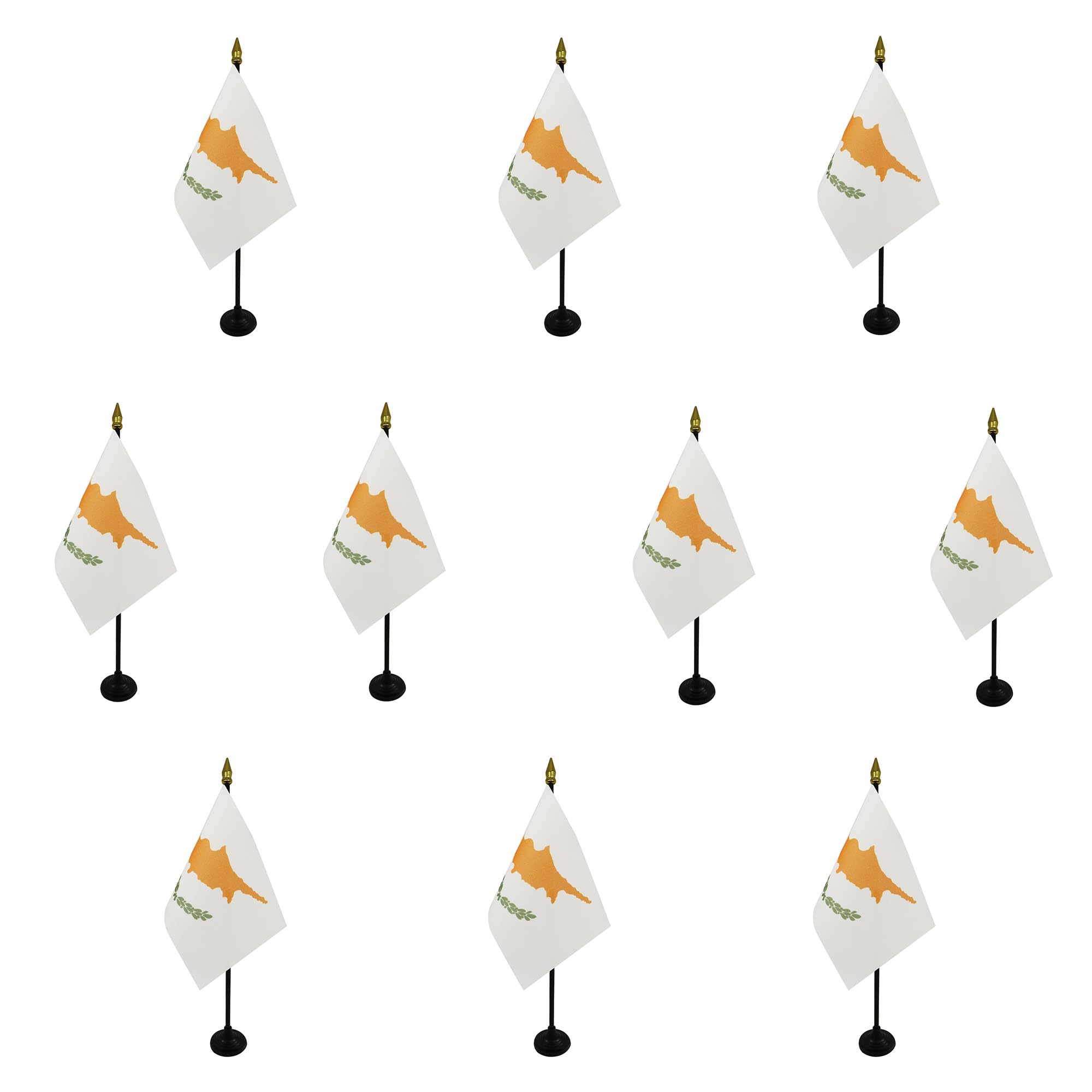 AZ FLAG - Set of 10 Cyprus Table Flag 4'' x 6'' - 10 Small Cypriot Mini Desk Flags 100% Polyester 15 x 10 cm - Office Flag with 10'' Pole - Golden Spear