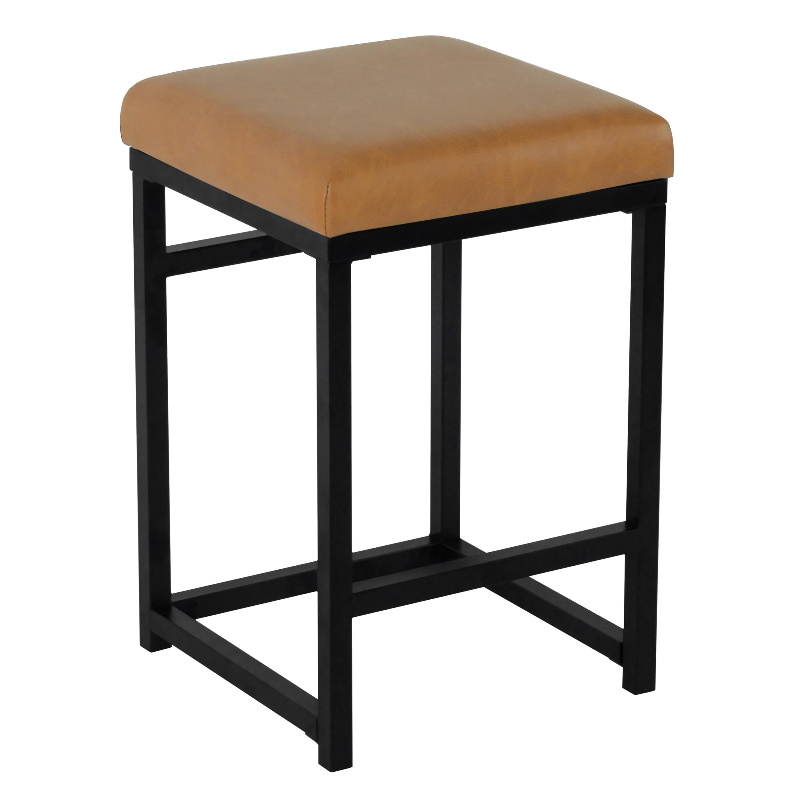HomePop Home Decor | Modern 24-Inch Counter Stool | Backless Metal Frame Bar Stools Counter Height | Decorative Home Furniture, Carmel Faux Leather