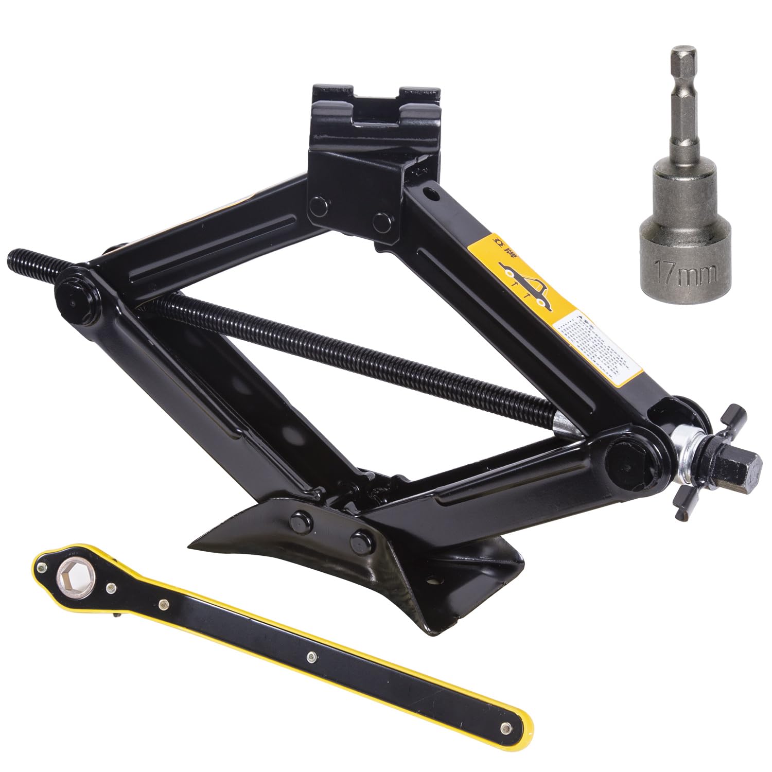 Scissor Jack Car Jack, Ratchet Handle Saving Strength Design (1.5Ton + Drill Adapter)