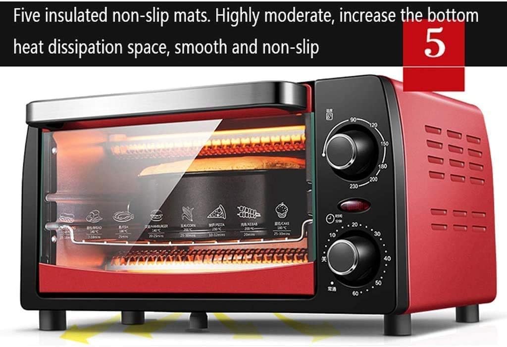 Mini 12L Oven,Temperature Setting 0-230℃ 0-60 Mins Timer Double Glazed Door Toaster Convection Countertop Toaster Oven Red Useful