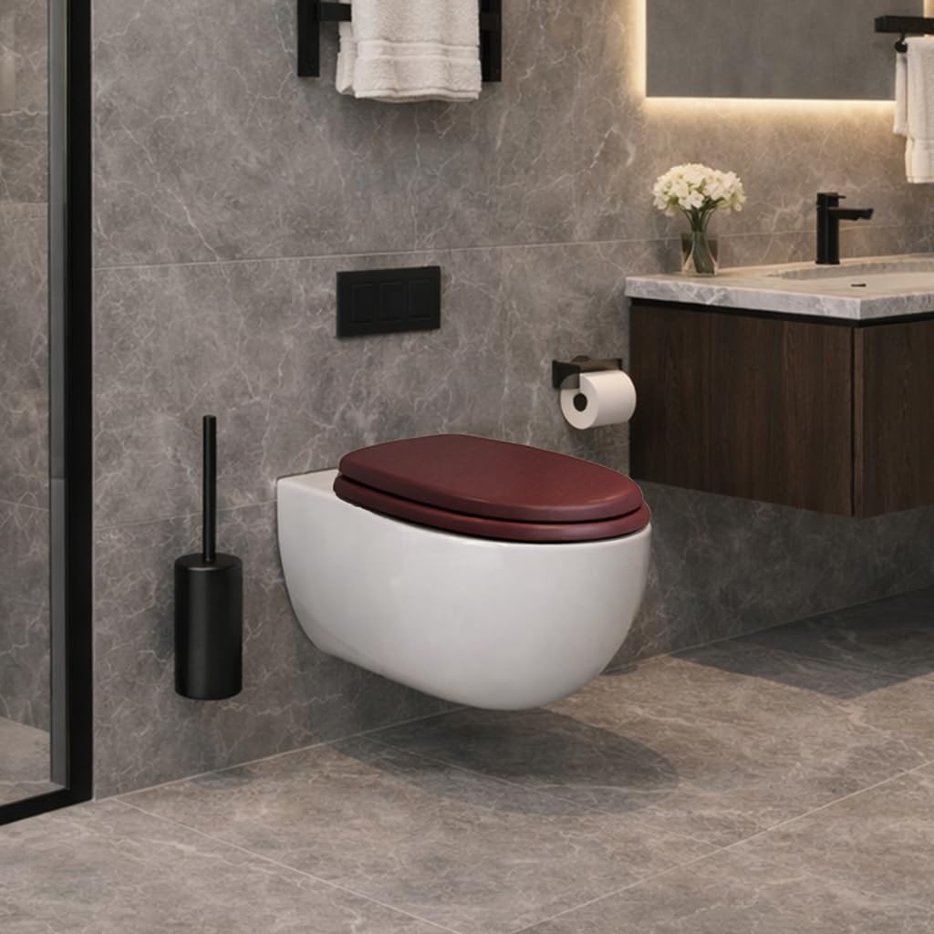 Deska sedesowa z litego drewna sosnowego w kolorze mahoniowo-czerwonym, Soft-Touch – PIKLiDS (bez Soft-Close i szybkiego zamknięcia)