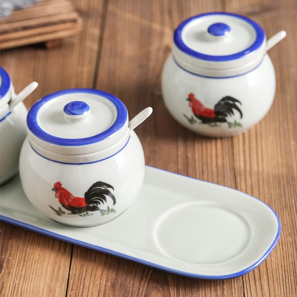 Butelka na przyprawy, ceramiczny słoik na przypraw Szklane słoiki na przyprawy, słoik do przypraw sól glutaminian sodu słoik do przypraw domowa kuchnia z łyżką w pokrywce olej chili olej rozpryskujący