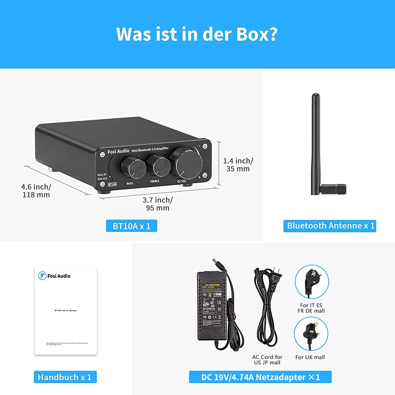 Fosi Audio BT10A Bluetooth 5.0 Stereo Audio Verstärker Empfänger 2 Kanal Klasse D Mini Hi-Fi Integrierter Verstärkter Geeignet für Lautsprecher zu Hause 50W x2 TPA3116