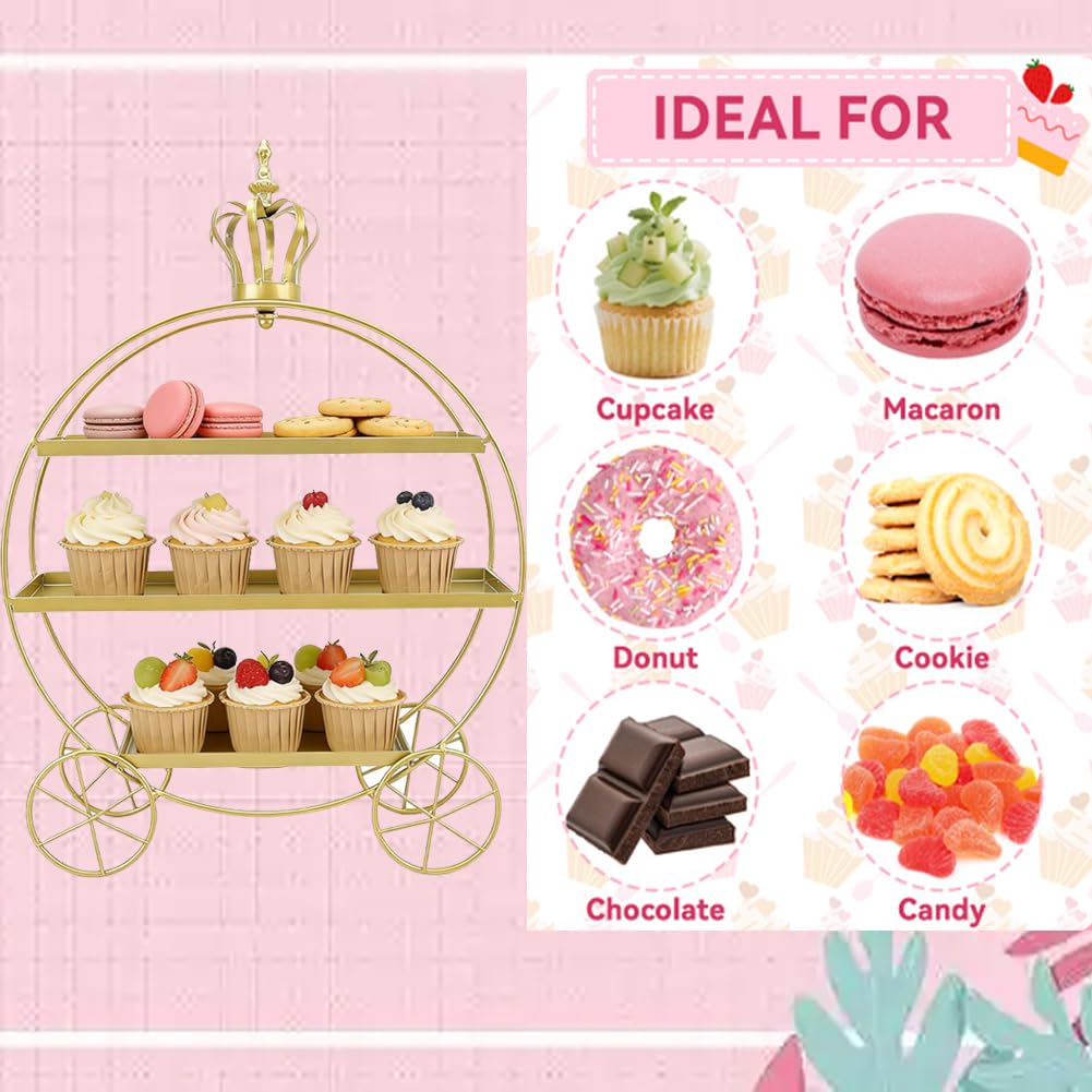 Soporte para Cupcakes de 3 Niveles, Bandejas de Hierro para Cupcakes, Donas, Frutas, Pasteles, Bandeja de Postres para Fiestas de Té, Cumpleaños Y Bodas (Dorado)