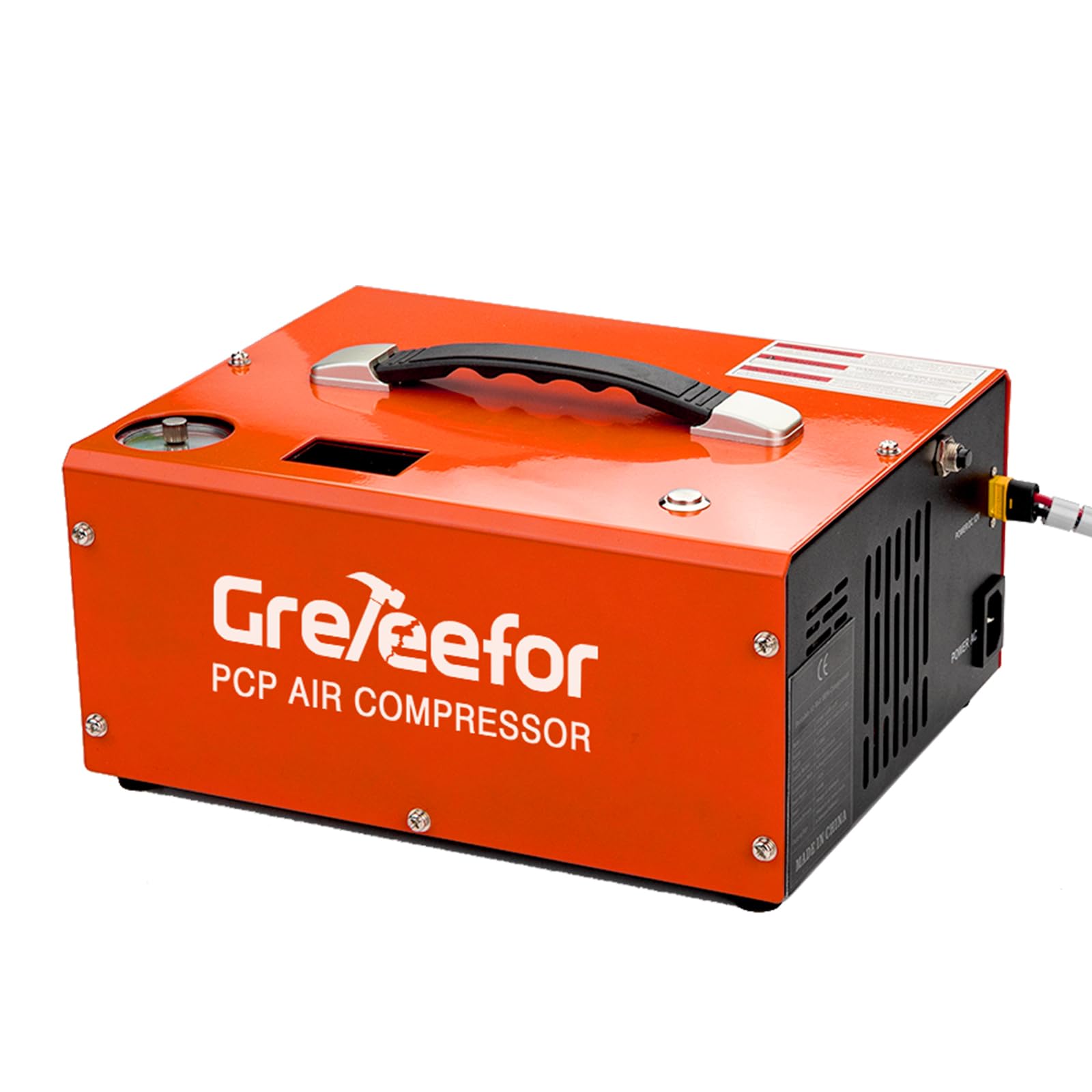 PCP Air Compressor, 4500Psi/30Mpa, 350W Motor, Built-in Converter 12V DC or 110V/220V AC Power, Auto Stop, Water/Oil free (CS6-Base)