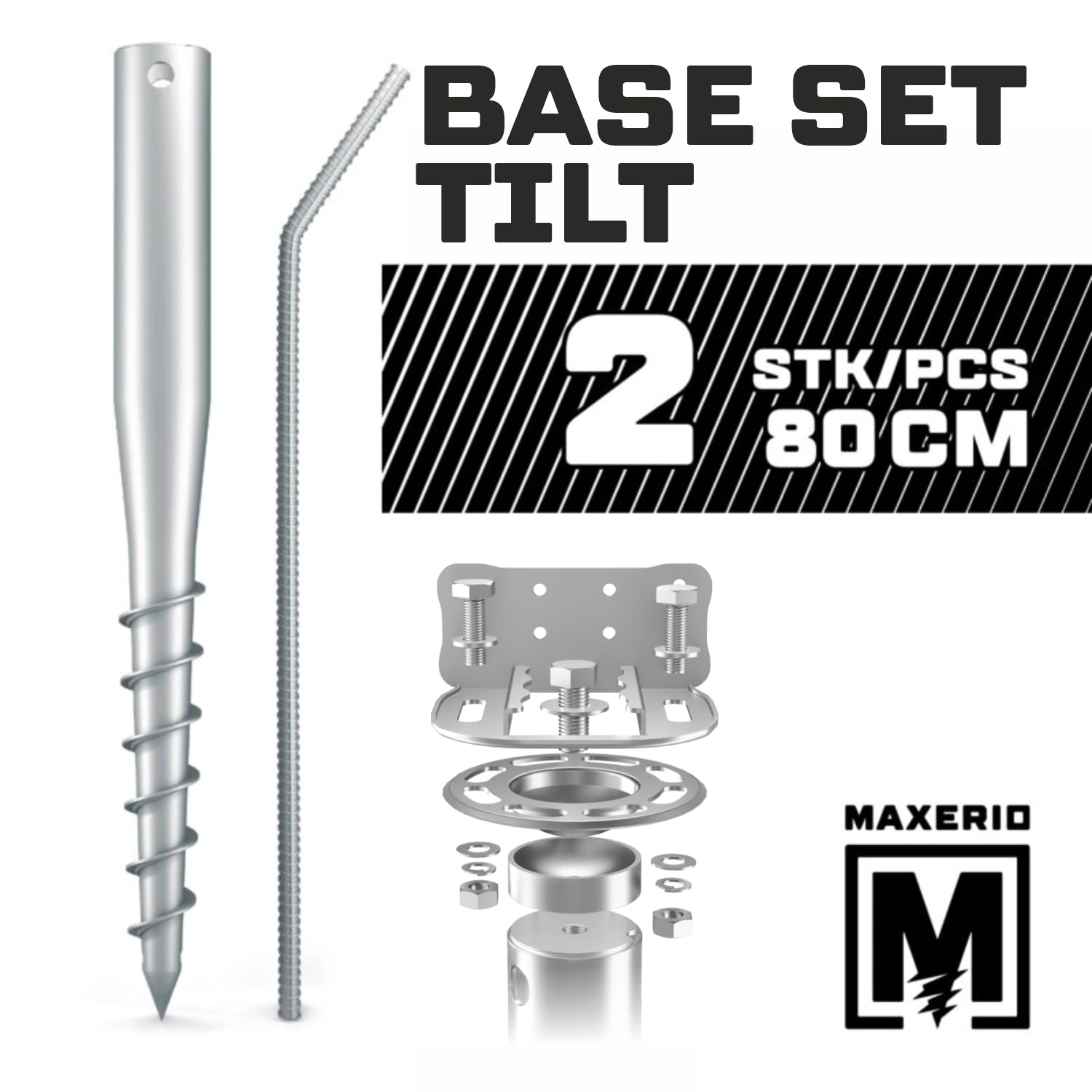 NEU 80 cm 2er Base-Set TILT Schraubfundamente inkl. Konsole (feuerverzinkt); Ø 60 x 2; M12