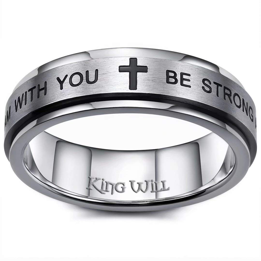 King Will Classic 6mm Mens Titanium Christian Ring Spinner Matte Finish High Polished Bible Verse Isaiah 41:10 Joshua 1:9