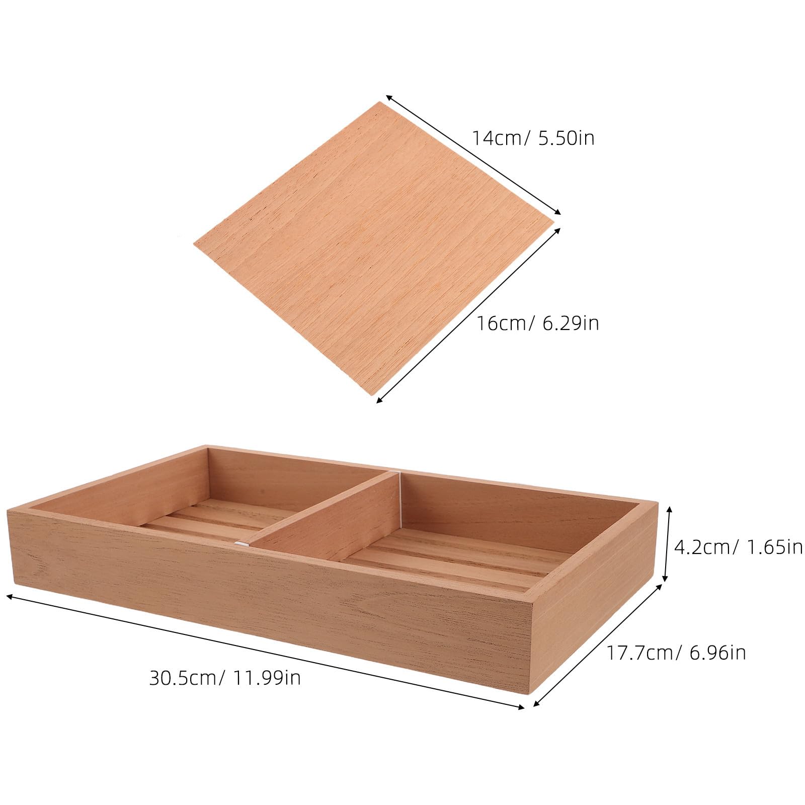 Zigarrenaufbewahrungsschale aus Holz, 1 Set, braun, mit Feuchtigkeitsblättern, verstellbaren Trennwänden und 30,5 CM Breite für Organisation von Schreibtisch und Schublade