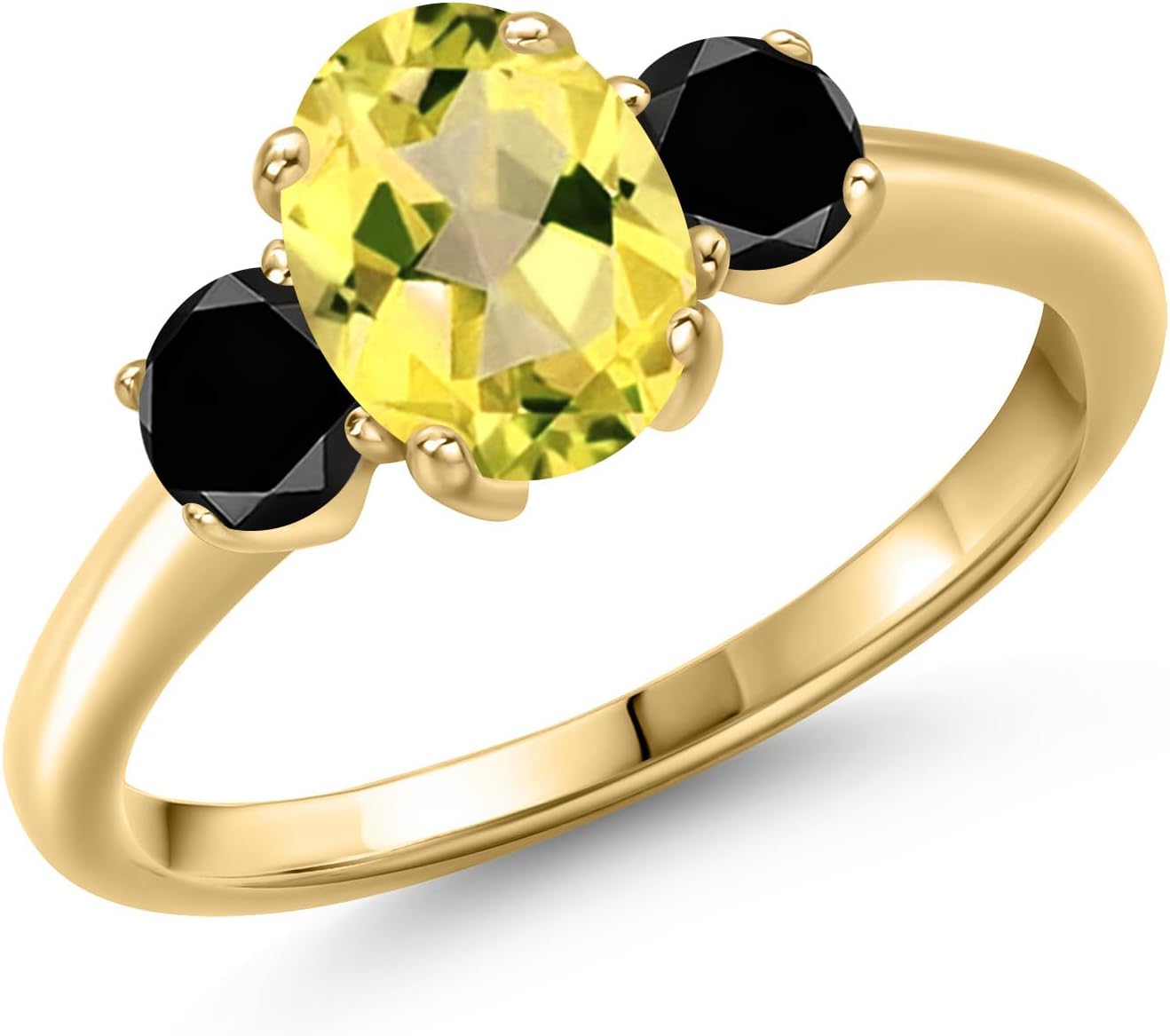 Gem Stone King 10K Yellow Gold Canary Mystic Topaz and Black Diamond Engagement Ring For Women | 2.10 Cttw | Oval 8X6MM | Gemstone November Birthstone