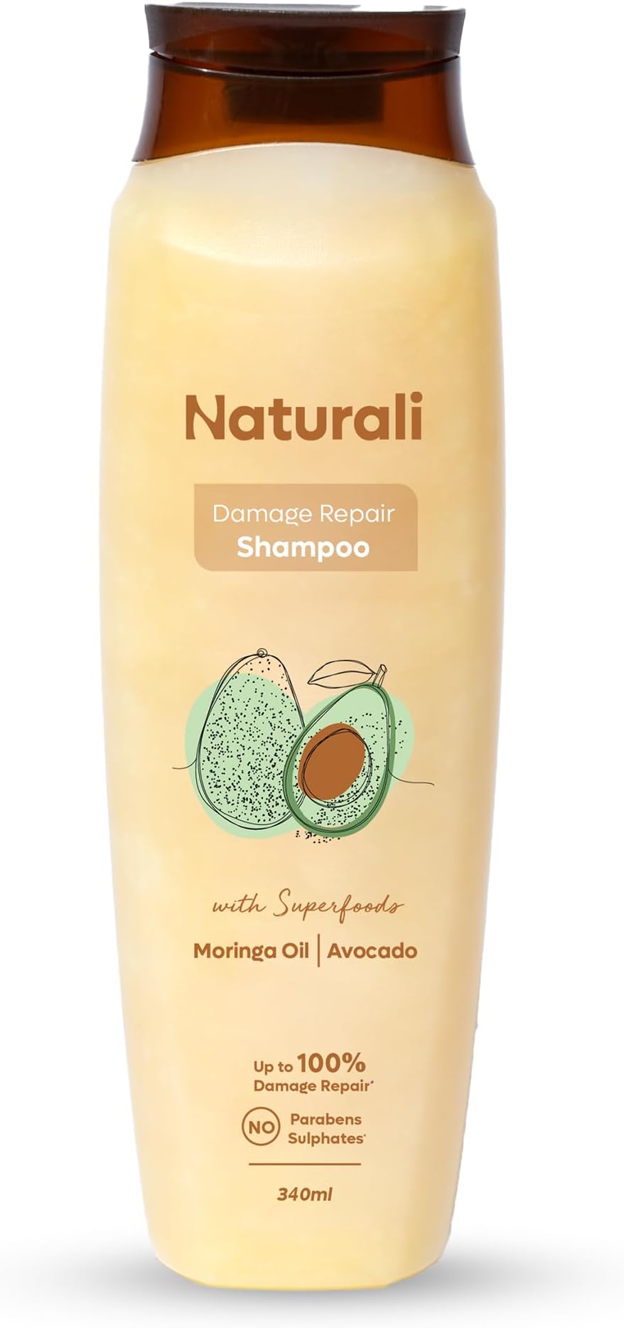 NATURALI Damage Repair Shampoo | With Moringa Oil & Avocado| Repairs Damage & Restores Shine | 340 ML