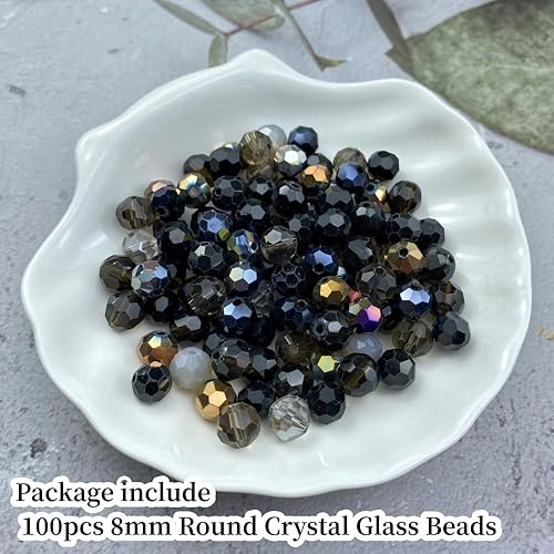 Miniatura 2 de Xinhongo 100 cuentas redondas de cristal de 0.315 pulgadas (0.315 in), cuentas espaciadoras para hacer joyas, pulseras, aretes, collares,