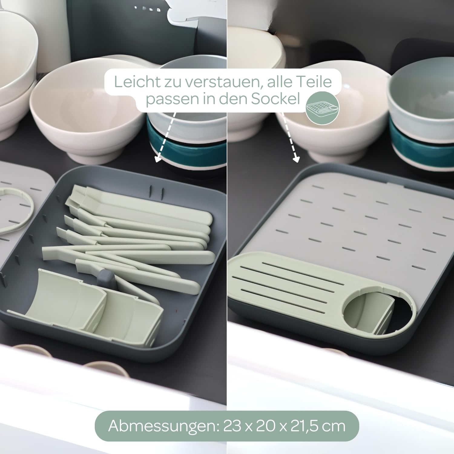 BÉABA Flaschen- und Kindergeschirrabtropfer – Großes Fassungsvermögen, Modular, Für bis zu 6 Flaschen, Zubehörbehälter, Optimierter Wasserablauf, Platzsparend & Praktisch – Salbei/Mineral