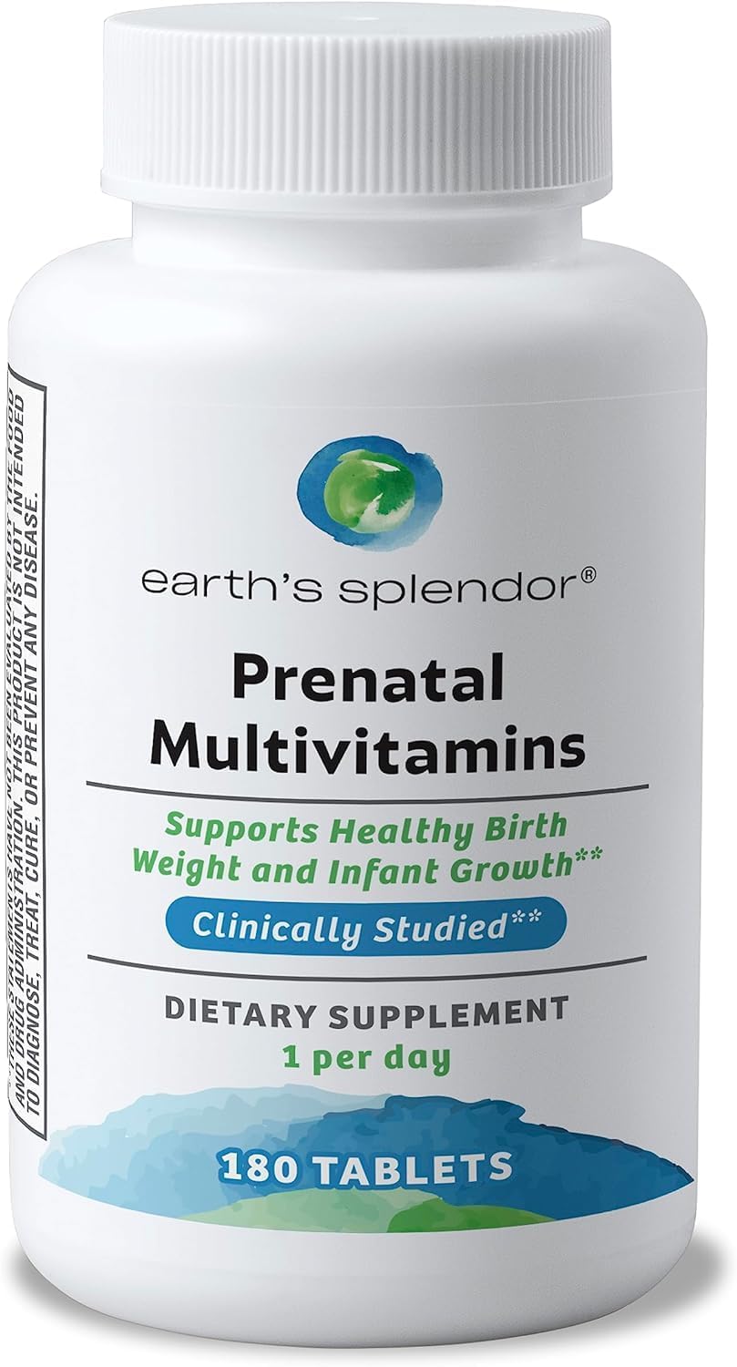 Earth's Splendor Prenatal Multivitamin: Supports a Healthy Pregnancy, Growth/Brain Development for Baby, Folic Acid, Iron, Non-GMO, MMS Studied Formulation - 6 Month Supply, 180 Tablets