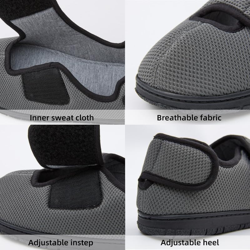 WALKFUN Men's Diabetic House Shoes Mesh Memory Foam Indoor Slippers Removable Insole Adjustable Slip on Slippers for Men - Image 4