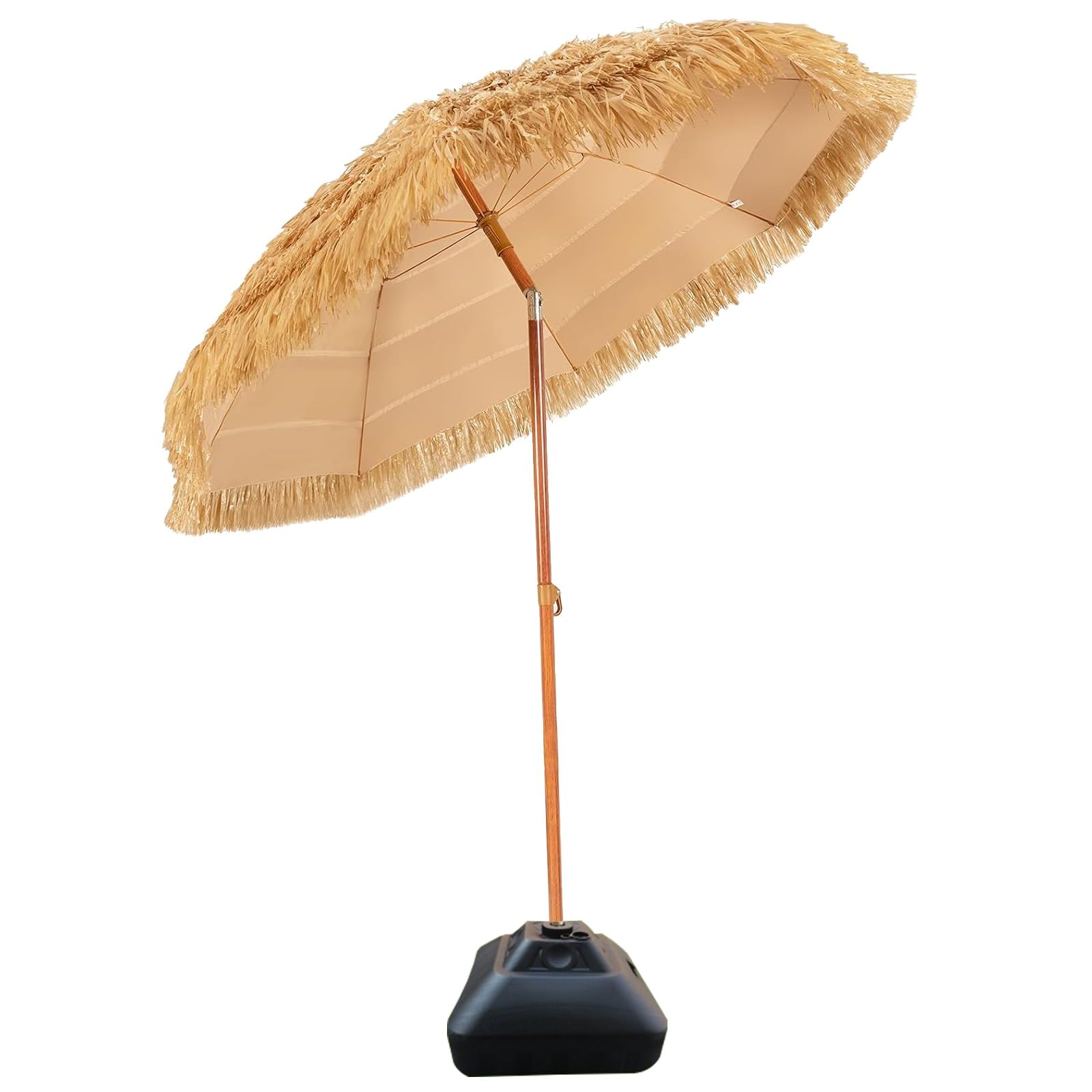 Parasol Tiki na patio, naturalna strzecha z regulacją nachylenia i podnośnikiem korbowym, do basenu, ogrodu, na plażę