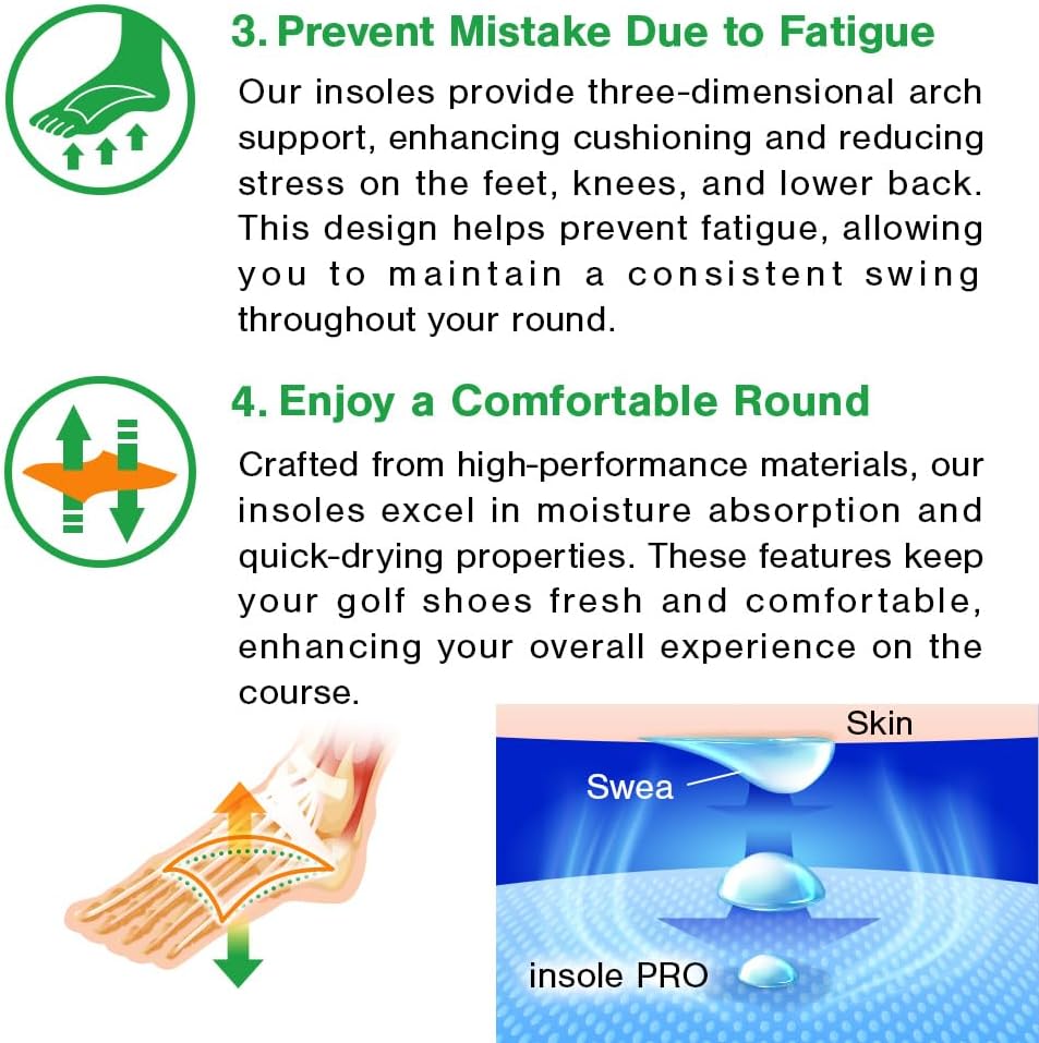 Japan Original Golf Insoles, Orthotic Arch Support for Plantar Fasciitis & Flat Feet, Shock Absorbing Cushioning, Swing Stability, Unisex, Size L - Image 6