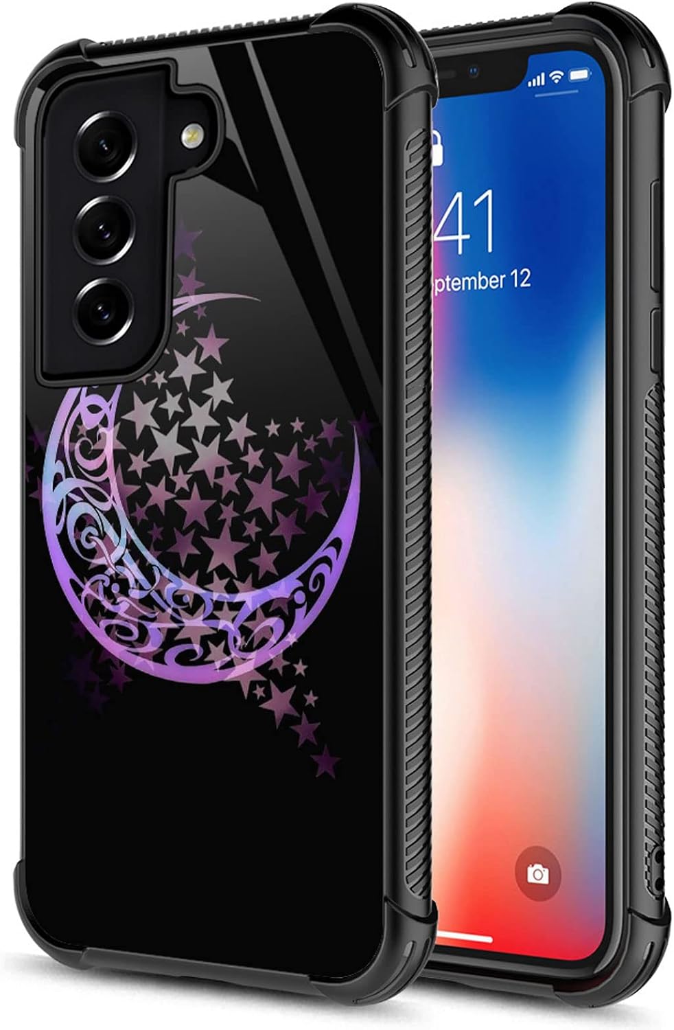  Compatible with Samsung Galaxy S22 Plus Case,Purple Stars and Moon Samsung Galaxy S22 Plus Cases Graphic Design Shockproof Anti-Scratch Drop Protection Case