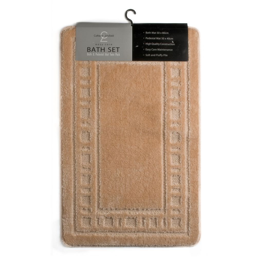 Catherine Lansfield Armoni 2 piece Bath Mat Set - Biscuit Beige (2PC BATHSET)