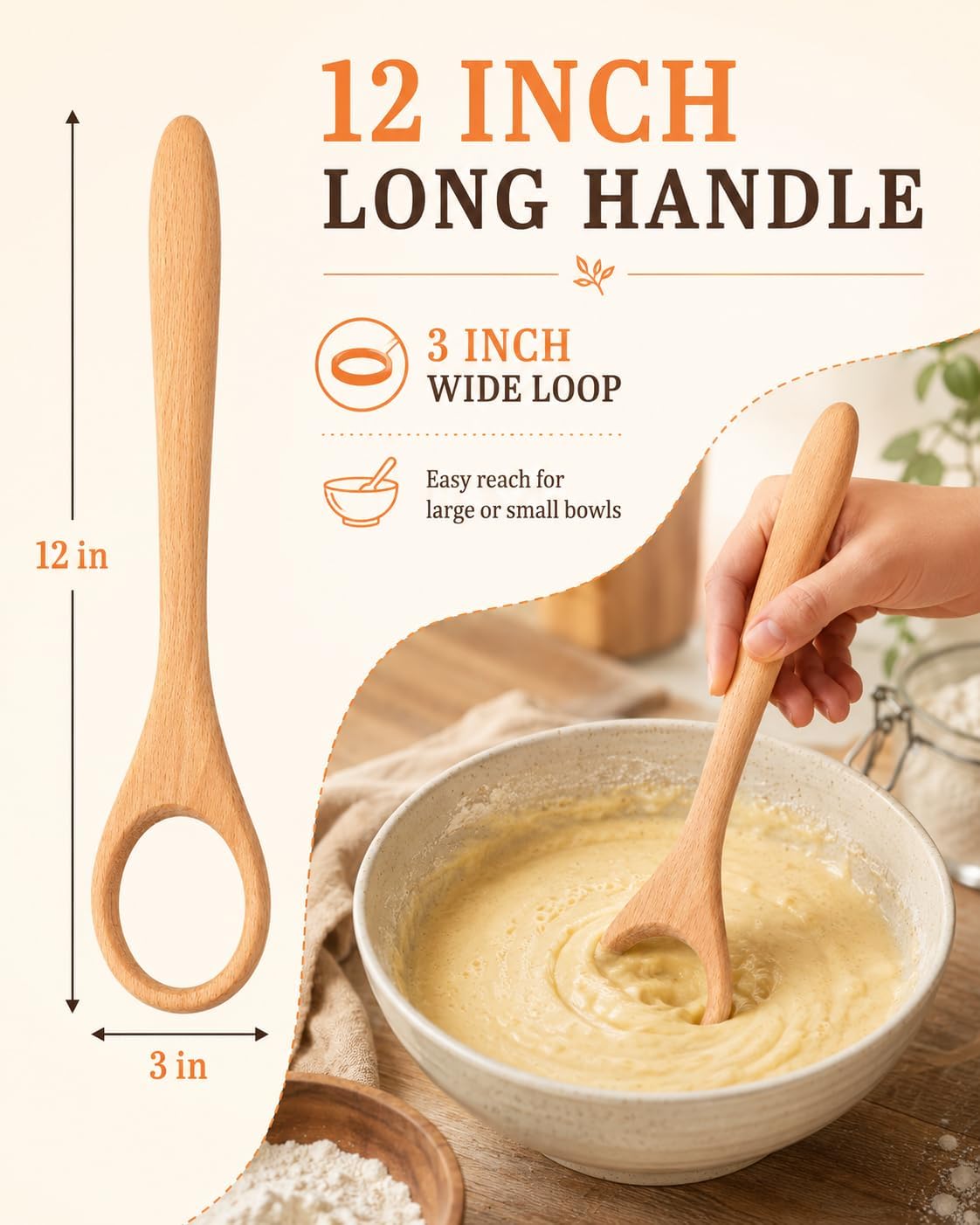 Danish Dough Whisk, Wooden Handle Bread Whisk for Sourdough Starter, Pizza Dough, Eggs, Batter & Baking Mixing Tools