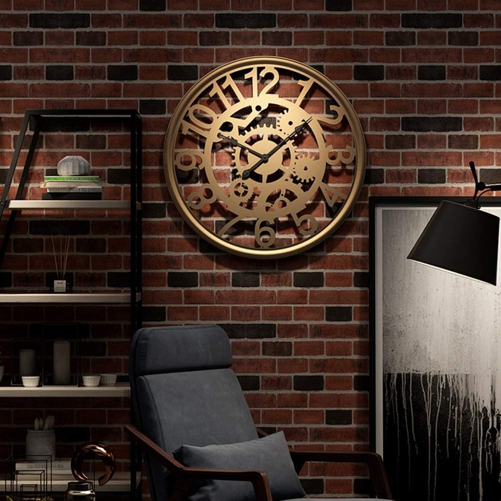 Wall Clock Retro Hollow Circular Gear Wall Clock Mute Creative Minimalist Fashion Personality Metal Iron Craft Bar Restaurant Cafe Home Decorations 51 * 51cm Gold