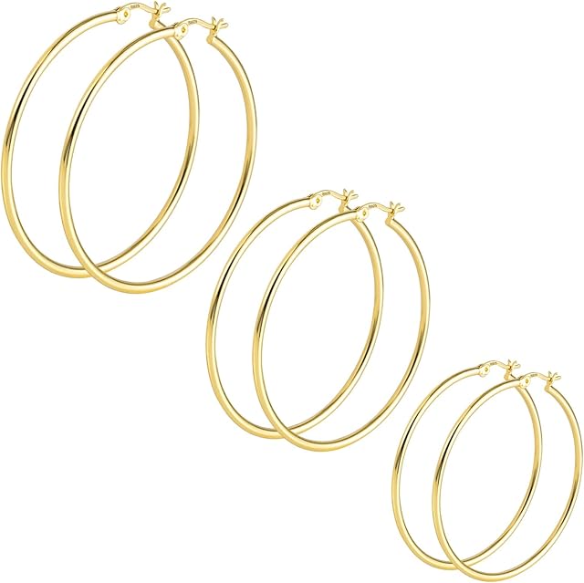 ALEXCRAFT Hoop Earrings Set for Women 14k Gold Plated Small Hoops Pack Cubic Zirconia Hoop Earrings Large Hoop Earrings for Teen Girls