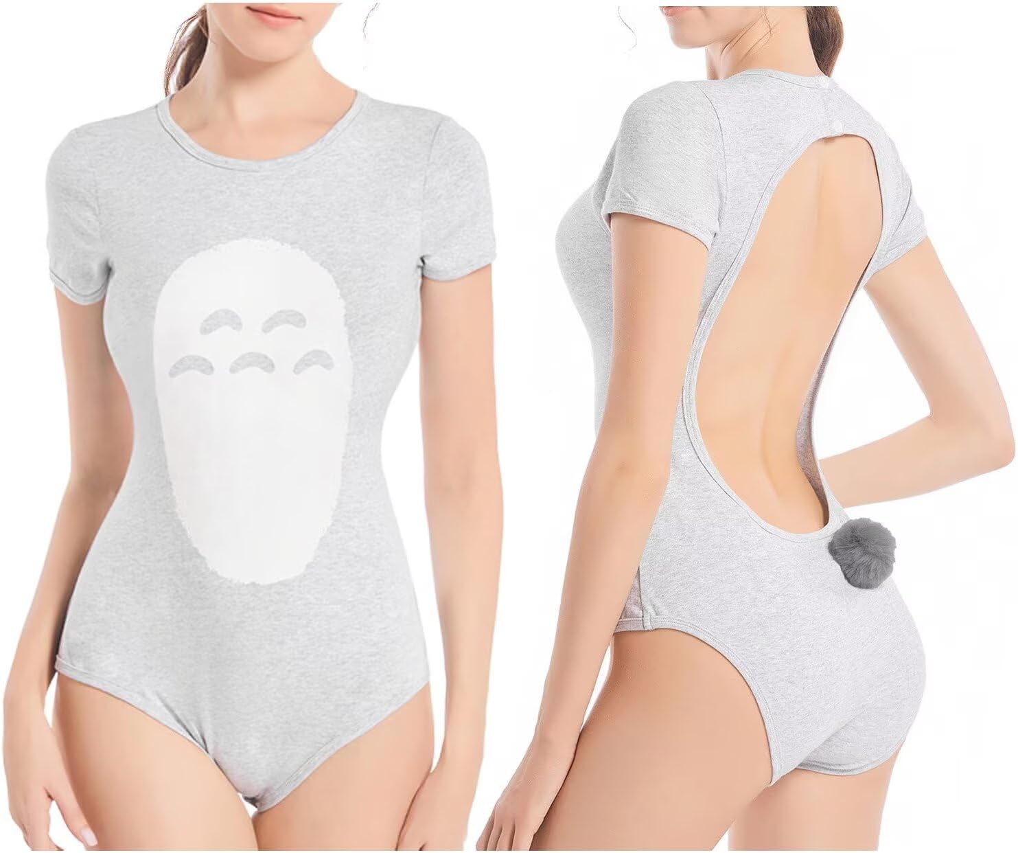 Landofgenie Womens Onesie Cotton Pajamas Print Backless Bodysuit Tops Plus Size Romper for Women Open Back Sleepwear