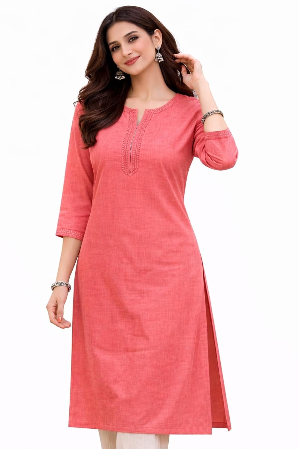ZOLA Women’s Cotton Solid Straight Kurta | Embroidered Neck Design | 3/4 Sleeves | Lightweight Ethnic Kurti for Office & C... - Review, Price and Buying Guide