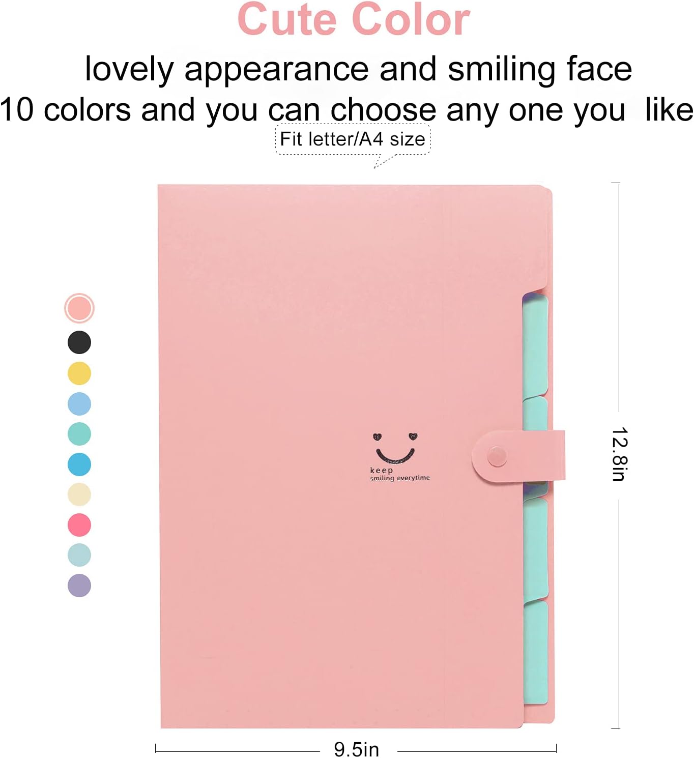 Forvencer Expanding File Folder, Pink Cute Folderfor Important Documents 5 Pocket Folder Organizer with Labels Accordion Folder Letter Size Paper Organizer Folder Portable for School