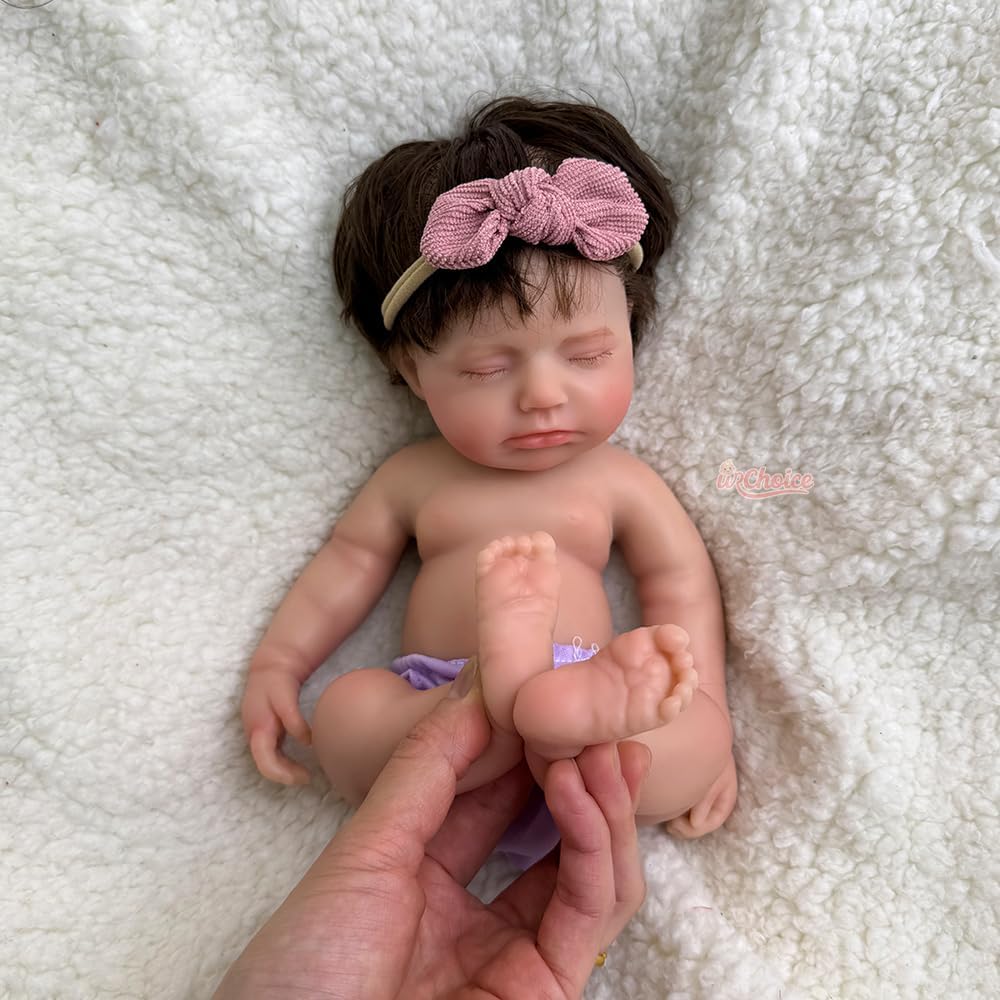 Open Mouth Reborn Baby Dolls with Rooted Hair, 12'' Lifelike Full Silicone Newborn Baby Girl Doll That Look Real Sleeping Babies