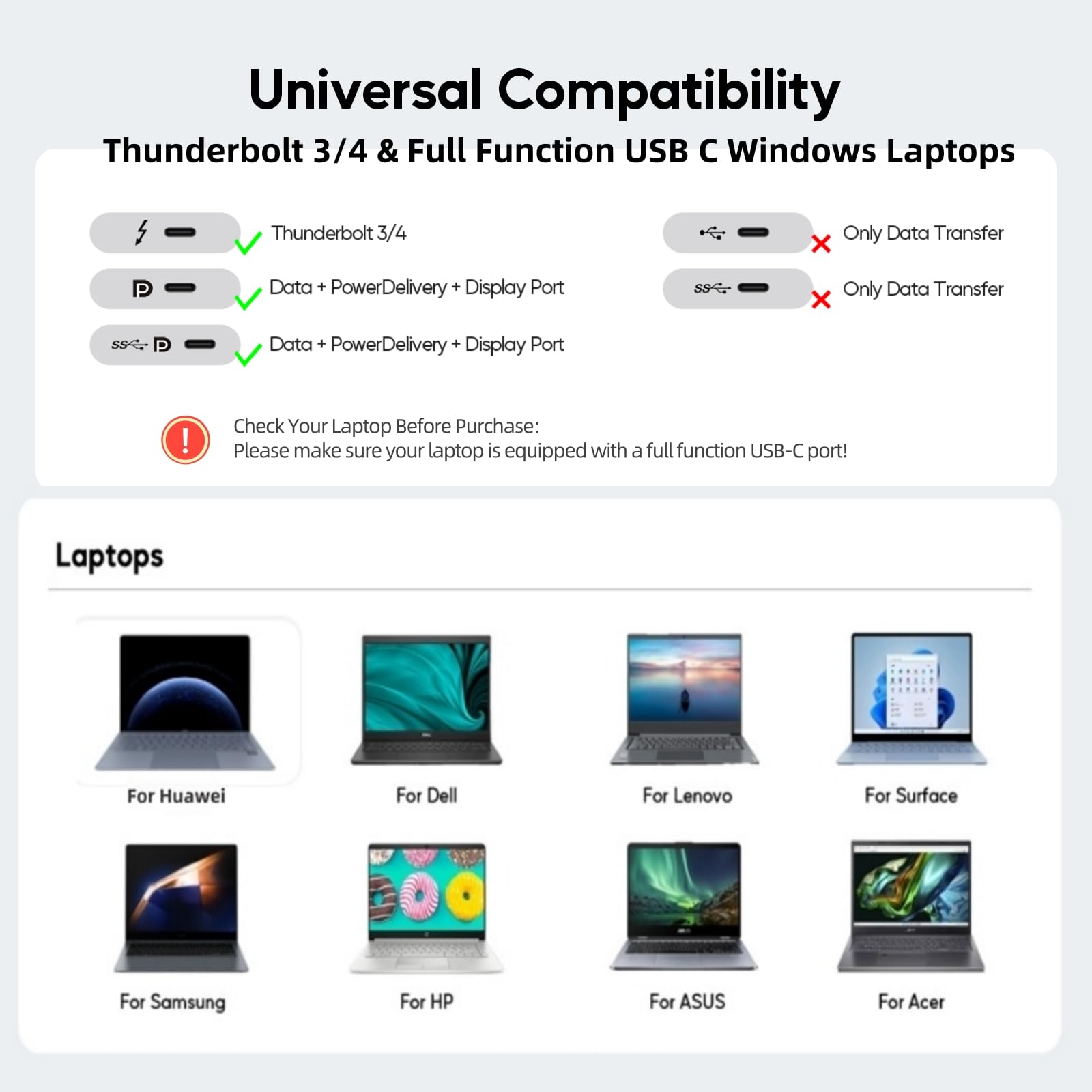 11-in-1 USB C Docking Station Doppio Monitor, Supporto Verticale per Laptop con 2xHDMI 4K 60Hz, USB A/C 10 Gbps, USB A 5 Gbps, Ethernet, PD3.0 Docking Station per Laptop Type-C, Black